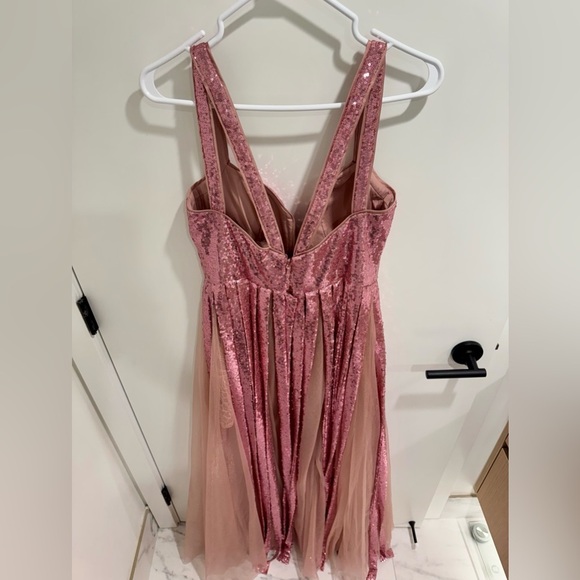 NWOT Azazie Pink Sequin Tulle Prom Dress - Picture 3 of 9